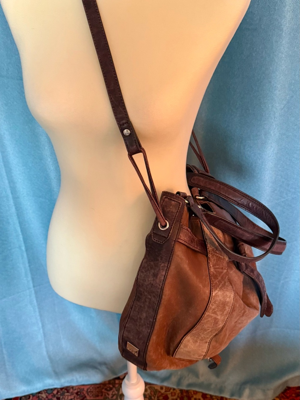 Kooba Brown Multi-Tone Leather Cross Body and Shoulder Strap Rustic Satchel